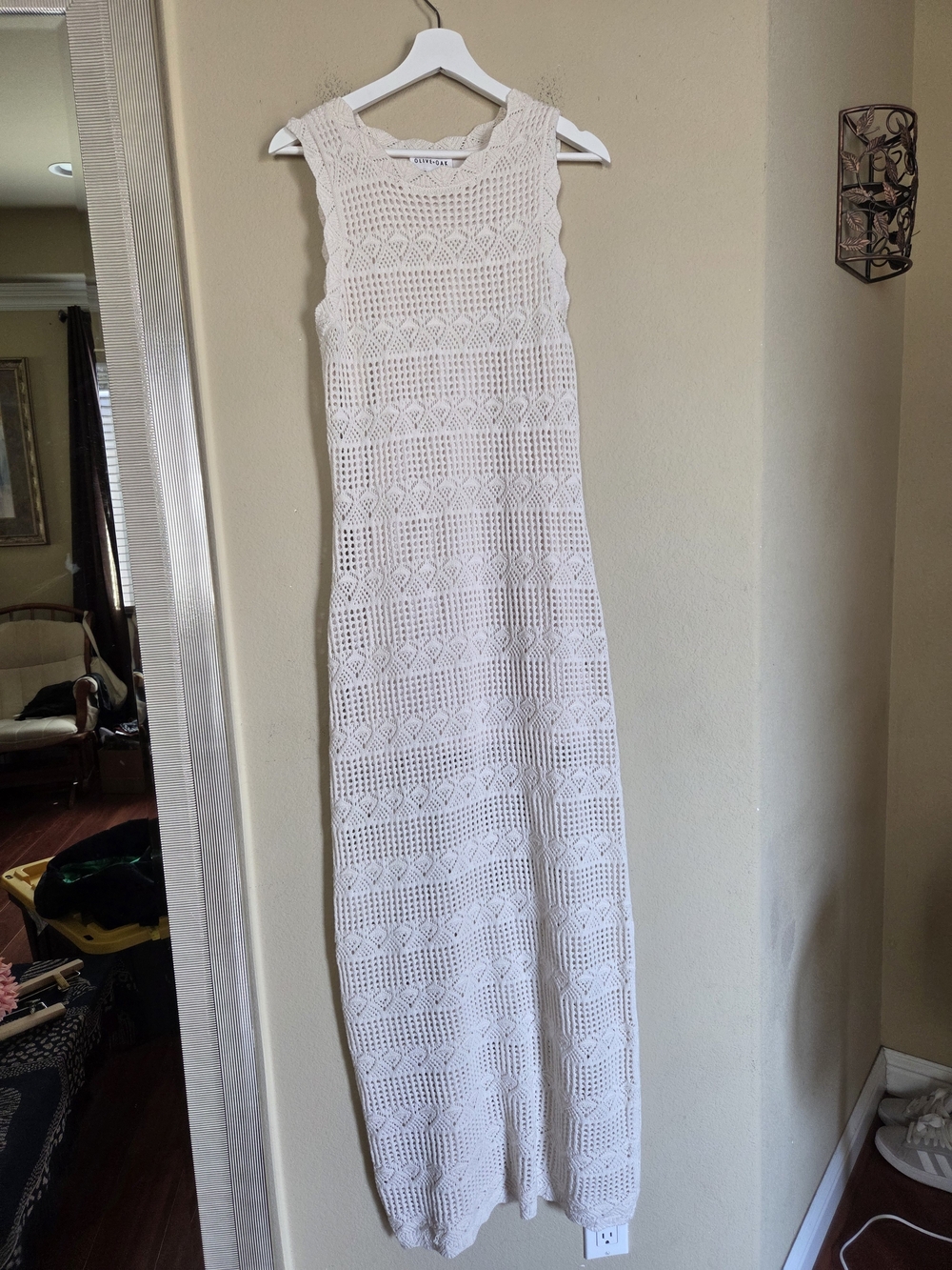 Olive & Oak White Crochet Sleeveless Maxi Dress